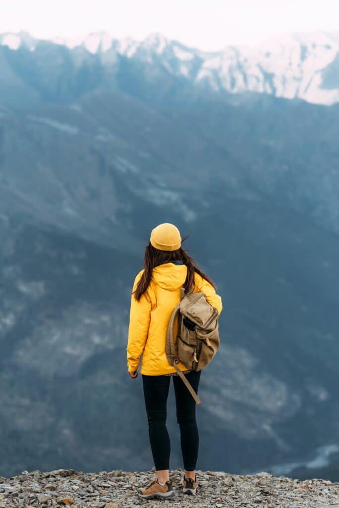 A man travels through the Caucasus. Mountain sports. Mountain tourism. Walking tour